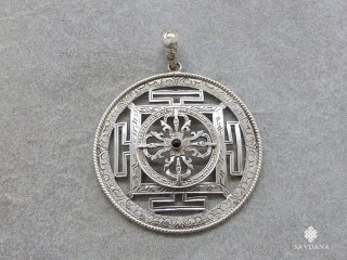 PA376 Pendentif Argent Massif Mandala Dorje Grenat