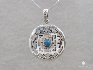 PA420 Pendentif Argent Massif Mandala Turquoise