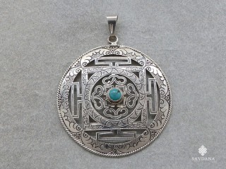 PA426 Pendentif Argent Massif Mandala Turquoise