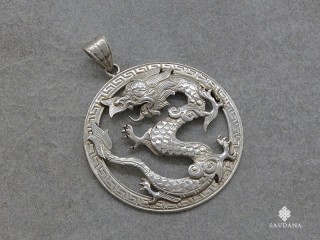 PA431 Pendentif Tibétain Argent Massif Dragon