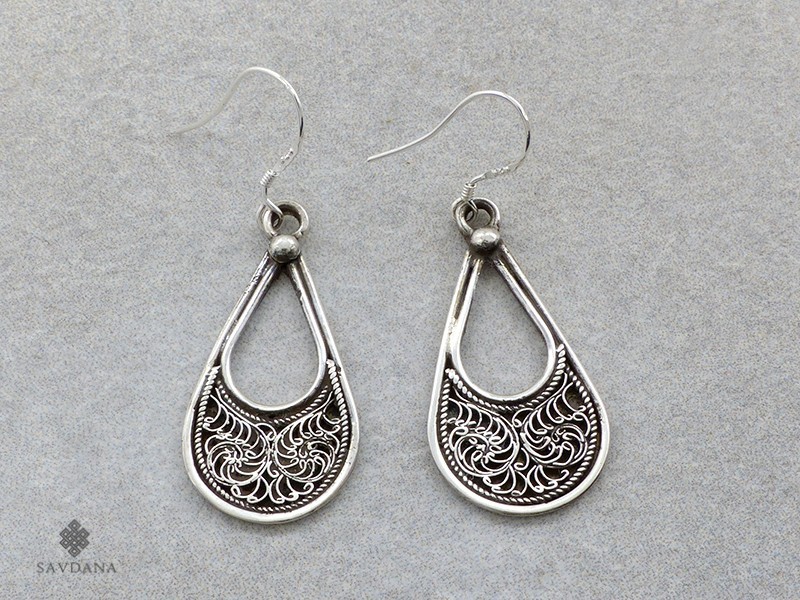 BdOA156 Boucles d'Oreille Tibétaines Argent Massif