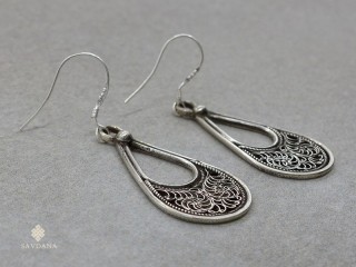 BdOA156 Boucles d'Oreille Tibétaines Argent Massif