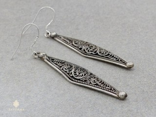 BdOA159 Boucles d'Oreille Tibétaines Argent Massif