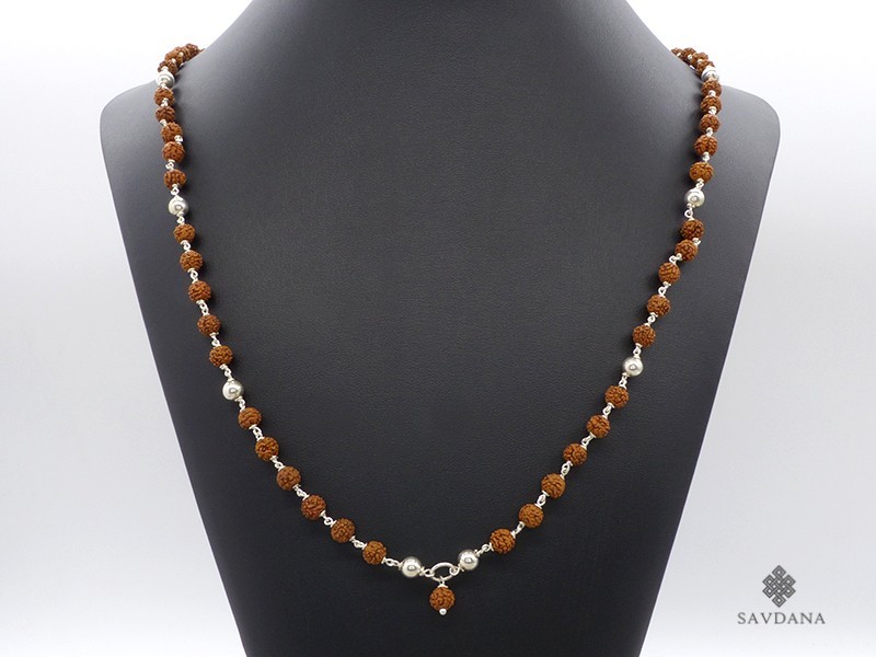 CA25 Collier Argent Massif Perles de Rudraksha