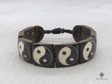 BrD210 Bracelet Tibétain Os de Buffle Yin Yang