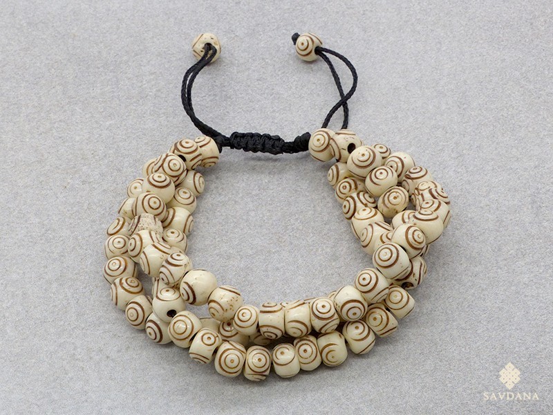 BrMala231 Bracelet Mala de Prières Tibétain Os de Buffle