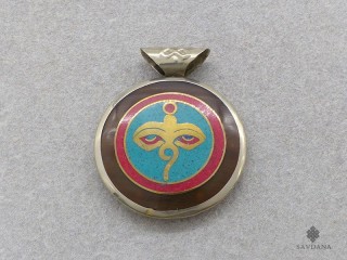 P73 Pendentif Tibétain Om Mantra Yeux de Bouddha Noeud Sans Fin