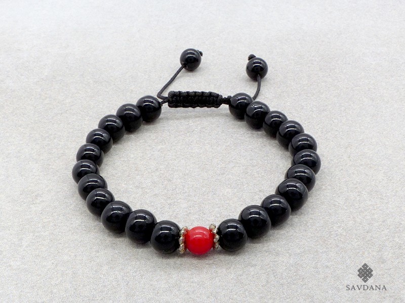BrMala193 Bracelet Mala de Prières Tibétain Onyx
