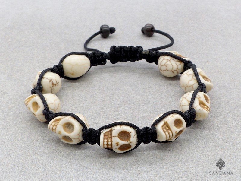 BrMala266 Bracelet Sanbhala Tibétain Crâne Tetes de Mort