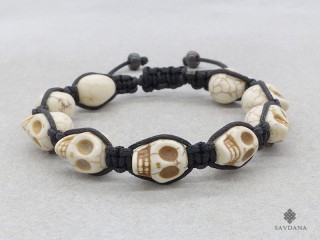 BrMala266 Bracelet Sanbhala Tibétain Crâne Tetes de Mort