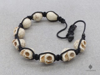 BrMala266 Bracelet Sanbhala Tibétain Crâne Tetes de Mort
