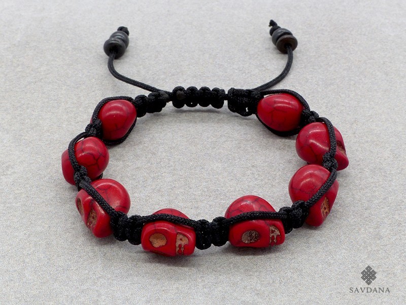 BrMala266 Bracelet Sanbhala Tibétain Crâne Tetes de Mort