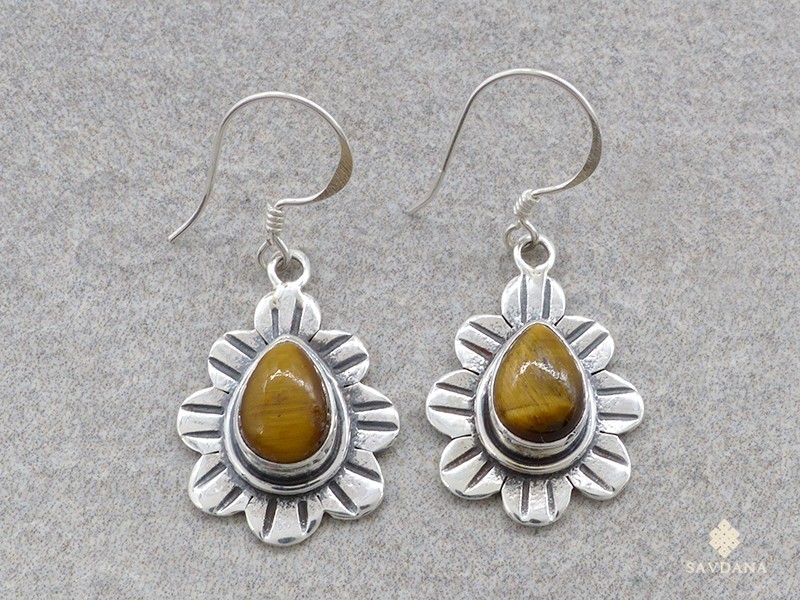 BdOA225 Boucles d'Oreille Argent Massif Oeil de Tigre