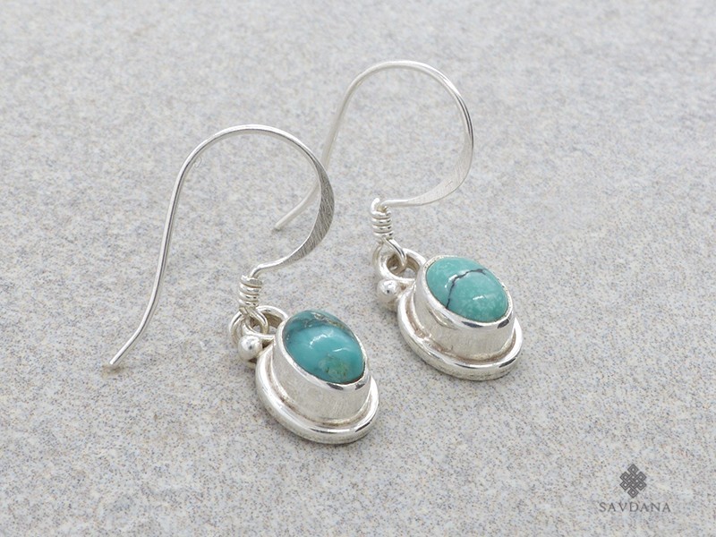 Boucles D'oreilles Anciennes En Argent Massif Ciselé Avec Turquoise – Style Serpent Vintage