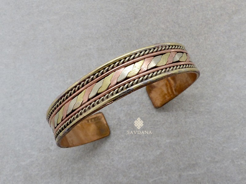 BrD331 Bracelet Tibétain Cuivre Laiton Métal Argenté Om