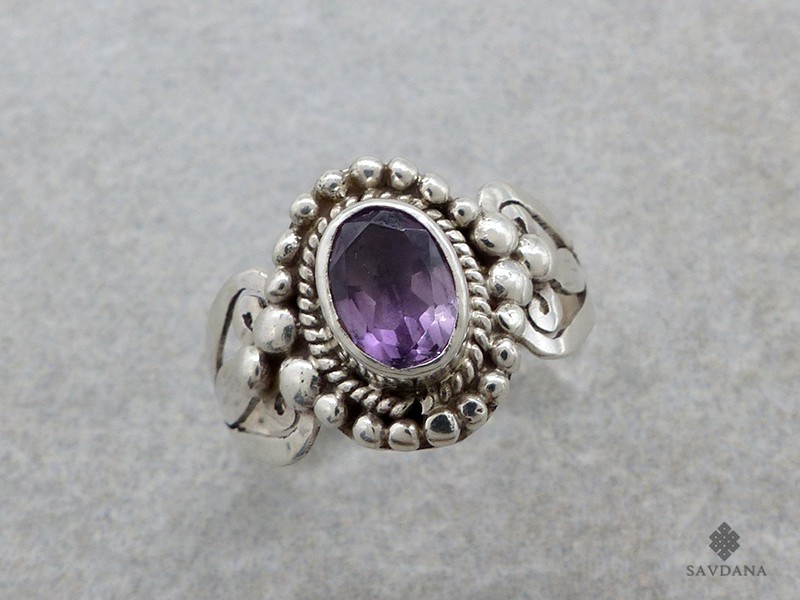 BA242 Bague Argent Massif Améthyste. Taille 58