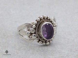 BA242 Bague Argent Massif Améthyste. Taille 58