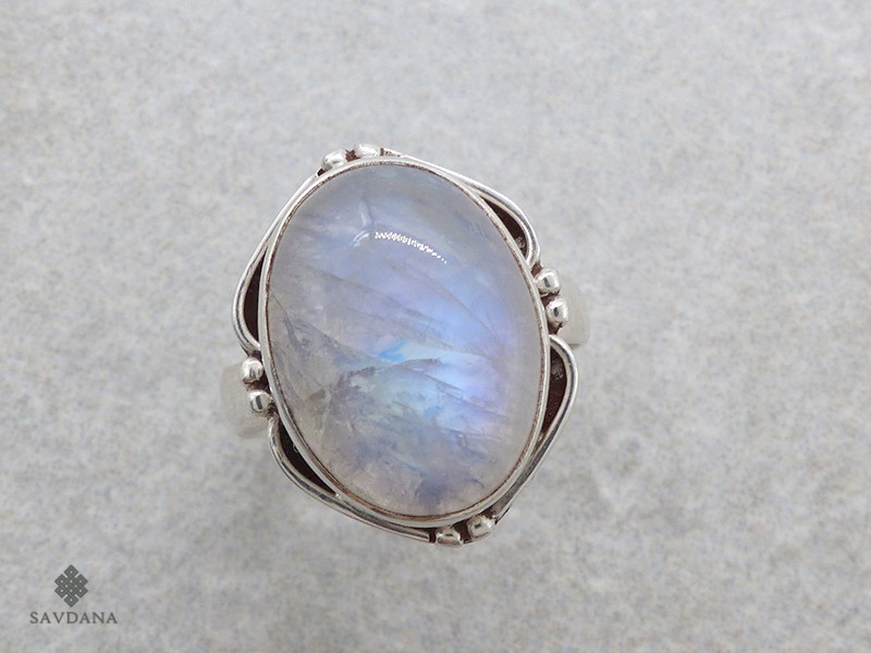 BA369 Bague Argent Massif Pierre de Lune. Taille 55