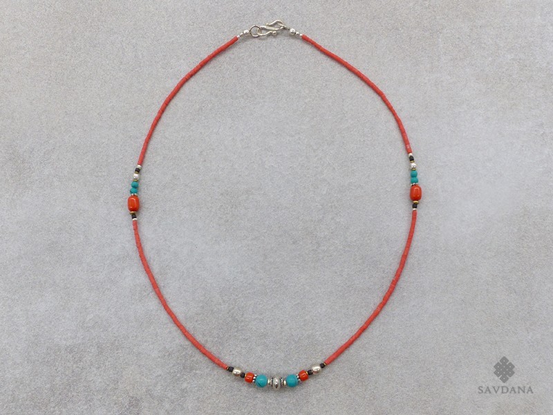 Collier Fantaisie Style Tibétain Perles Bleues Et Marron - 62 Grammes - Occasion