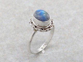 BA473 Bague Argent Massif Pierre de Lune. Taille 54
