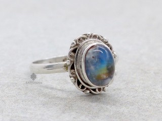 BA473 Bague Argent Massif Pierre de Lune. Taille 54