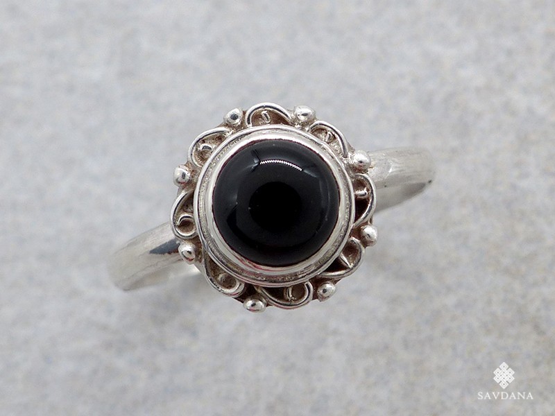 BA530 Bague Argent Massif Onyx. Taille 53