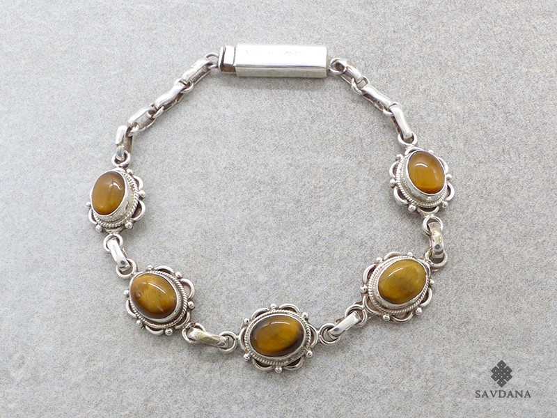 BrA72 Bracelet Argent Massif Oeil de Tigre