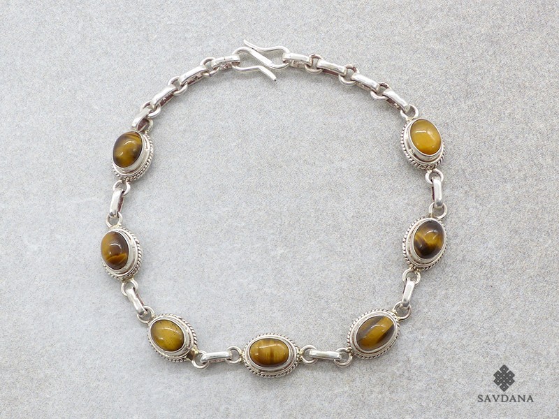 BrA102 Bracelet Argent Massif Oeil de Tigre