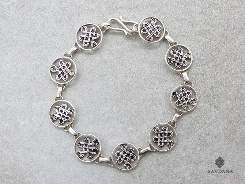 BrA104 Bracelet Tibétain Argent Massif Noeud Sans Fin
