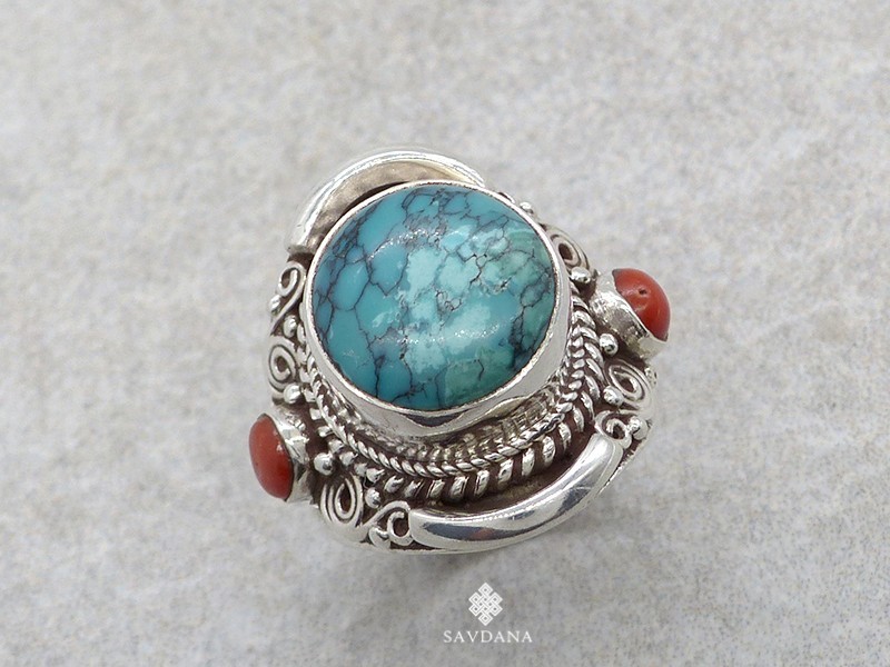 BA533 Bague Argent Massif Turquoise Taille réglable