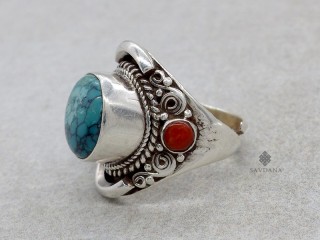 BA533 Bague Argent Massif Turquoise Taille réglable