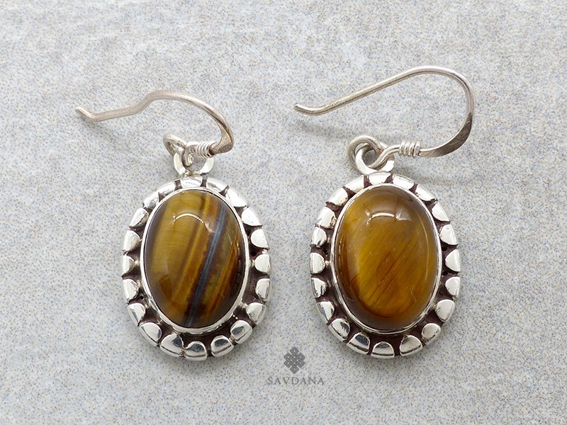 BdOA231 Boucles d'Oreille Argent Massif Oeil de Tigre
