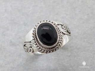 BA421 Bague Argent Massif Onyx. Taille 56
