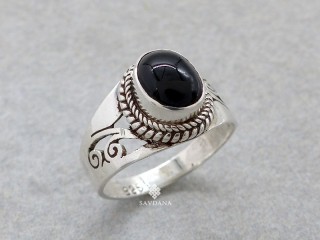BA421 Bague Argent Massif Onyx. Taille 56