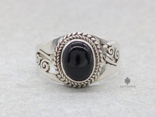 BA421 Bague Argent Massif Onyx. Taille 56