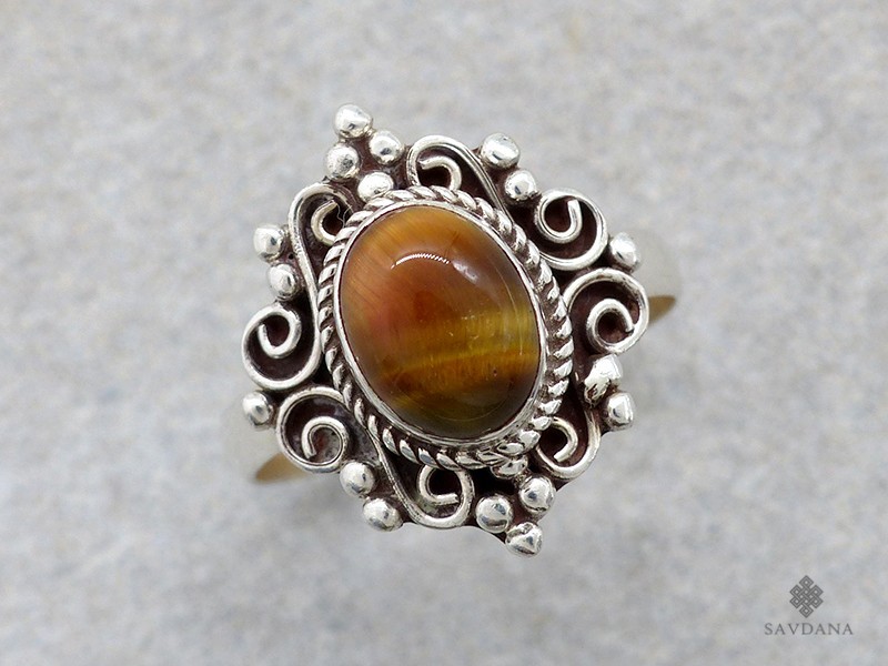 BA441 Bague Argent Massif Oeil de Tigre. Taille 58