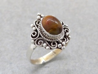 BA441 Bague Argent Massif Oeil de Tigre. Taille 58