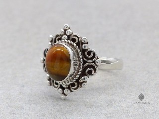 BA441 Bague Argent Massif Oeil de Tigre. Taille 58