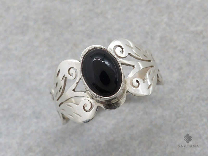 BA464 Bague Argent Massif Onyx. Taille 55