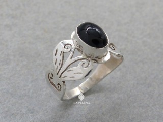 BA464 Bague Argent Massif Onyx. Taille 55