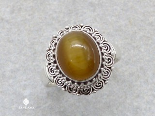BA478 Bague Argent Massif Oeil de Tigre. Taille 56