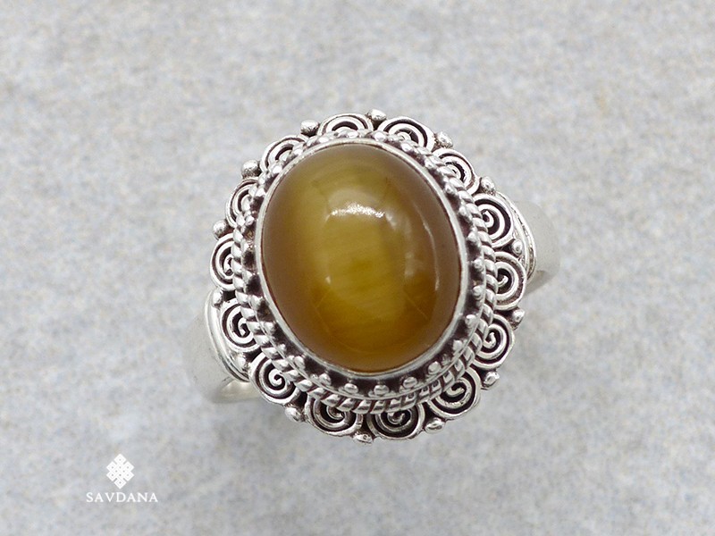 BA478 Bague Argent Massif Oeil de Tigre. Taille 56