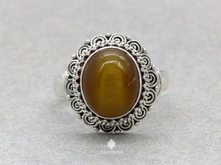BA478 Bague Argent Massif Oeil de Tigre. Taille 56