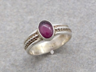 BA542 Bague Argent Massif Grenat. Taille 50