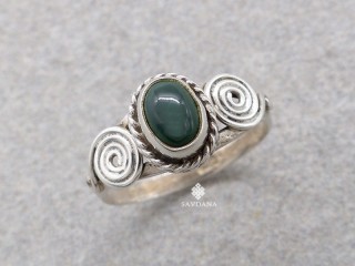 BA545 Bague Argent Massif Malachite. Taille 61
