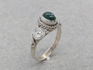 BA545 Bague Argent Massif Malachite. Taille 61