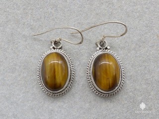 BdOA194 Boucles d'Oreille Argent Massif Oeil de Tigre