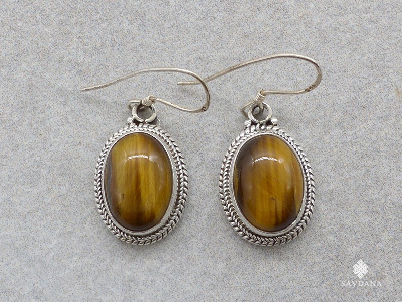 BdOA194 Boucles d'Oreille Argent Massif Oeil de Tigre