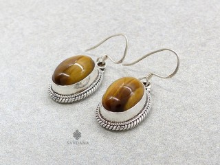 BdOA194 Boucles d'Oreille Argent Massif Oeil de Tigre