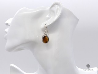 BdOA194 Boucles d'Oreille Argent Massif Oeil de Tigre